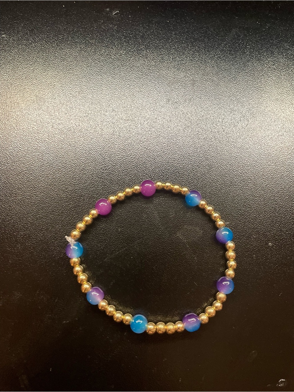 Gold Beaded Stretch Bracelet with Pink and Blue Accent Beads